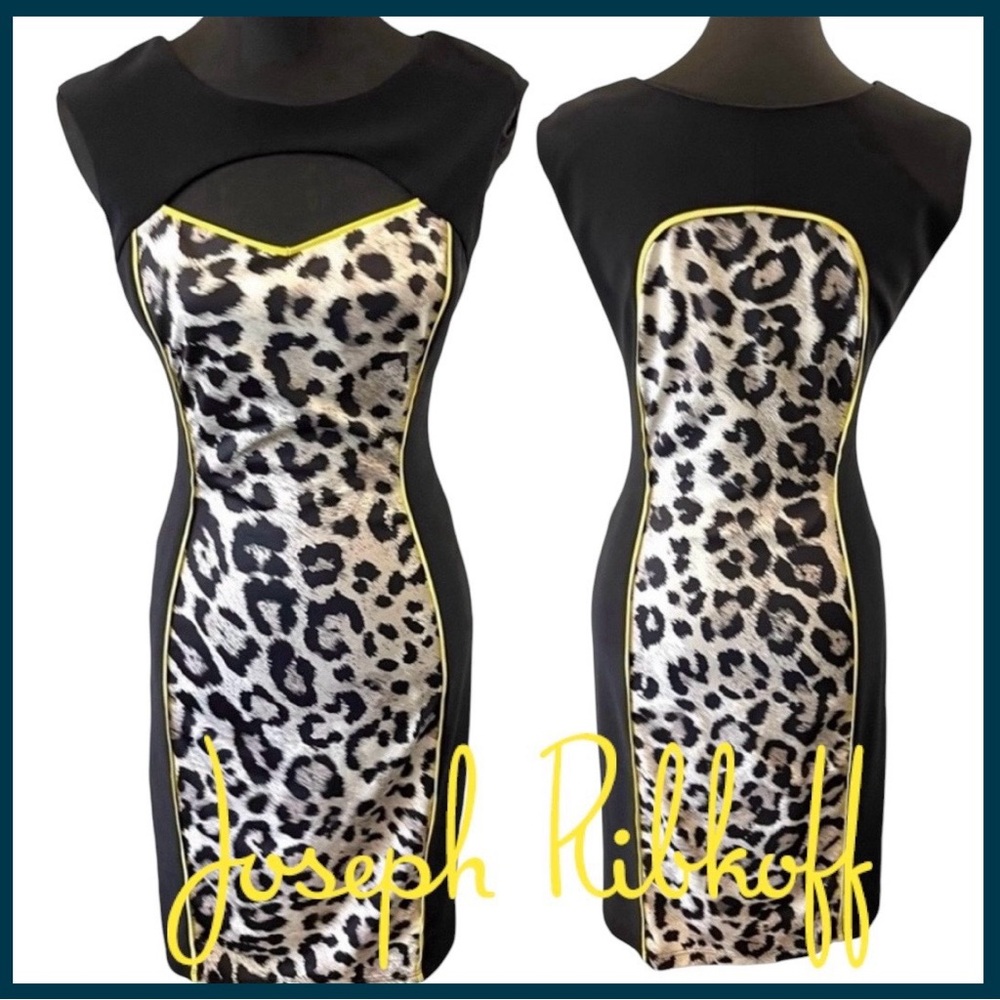Joseph Ribkoff Black and White Animal Print Midi Dress